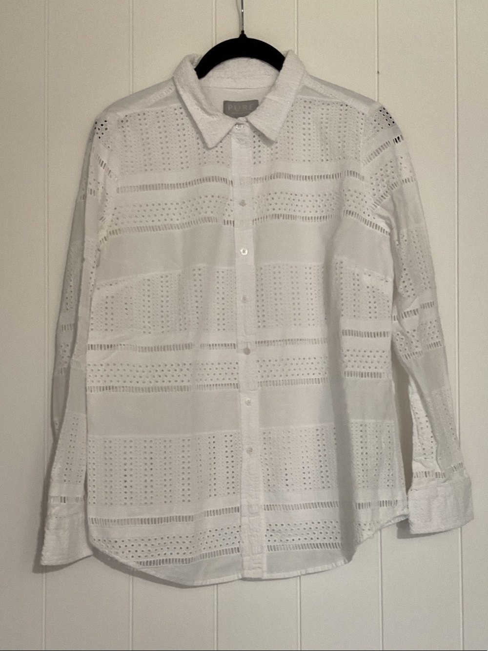 Pure Collection White Eyelet Button-Down Shirt
